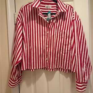 Madewell Crimson and White Striped Button-Down Shirt